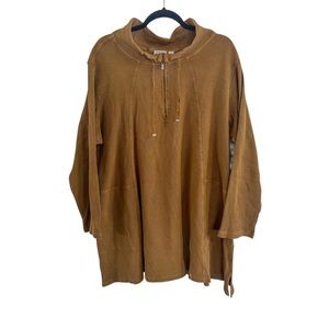 LOGO by Lori Goldstein Women's Cotton 1/4 Quarter Zip Waffle Top Cumin 2XP Gold